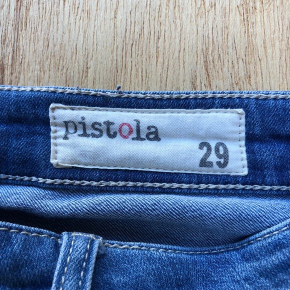 PISTOLA Women’s Destructed Medium Wash Mid Rise Zipper Hem STRETCHY Jeans 29 - Picture 8 of 9